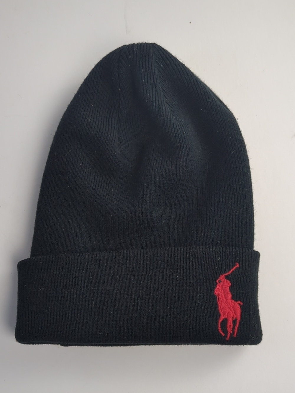POLO RALPH LAUREN Black Knit Beanie with Red Pony Logo